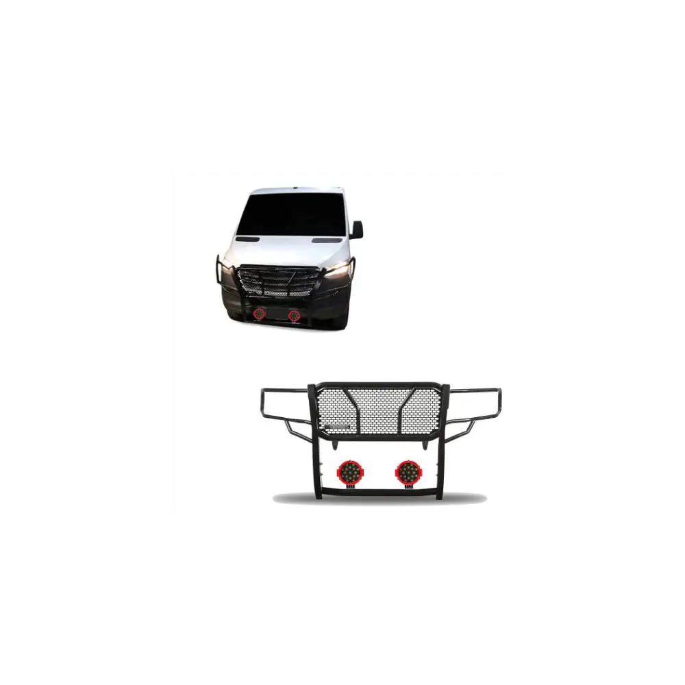 Rugged HD Modular Grille Guard Kit w/ Lights - Black Steel - BLKRU-DOSP07-B-PLR